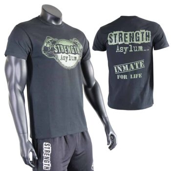 Strength Asylum T-Shirt (Inmate for Life in Black With Green Print)