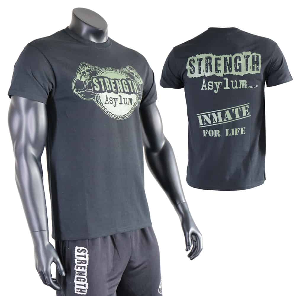 Strength Asylum T-Shirt (Inmate for Life in Black With Green Print)