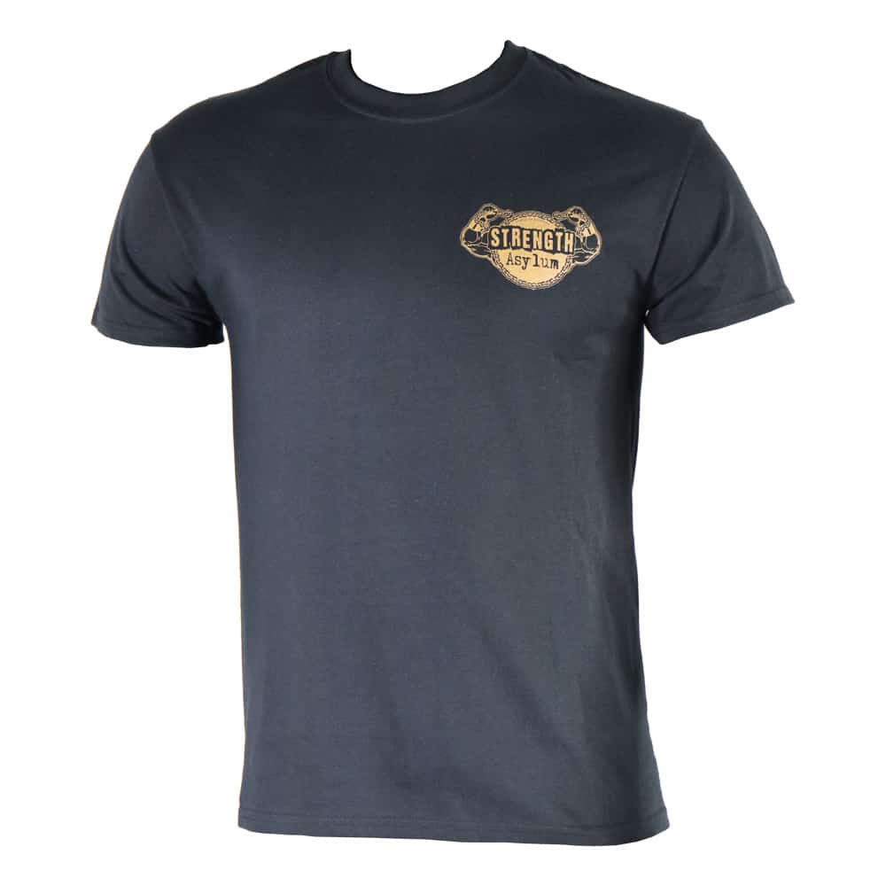 Strength Asylum T-Shirt (Inmate for Life With Small Logo in Black With Gold Print) - Image 2