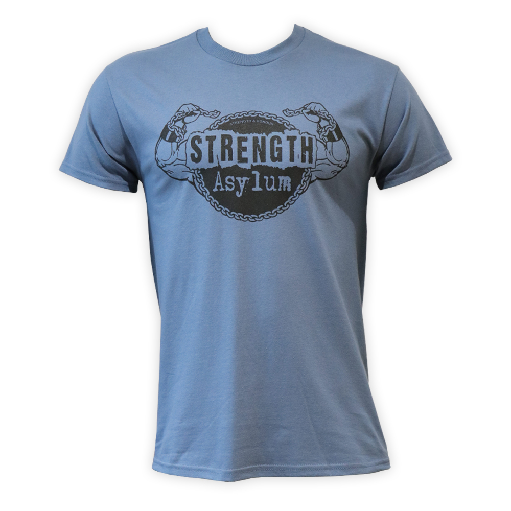 Strength Asylum T-Shirt (Original in Indigo with Black Print) - Image 2